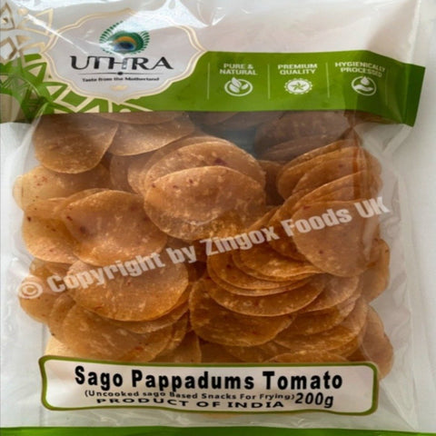 Uthra Sago Pappadums Tomato 200g - Zingox Foods UK
